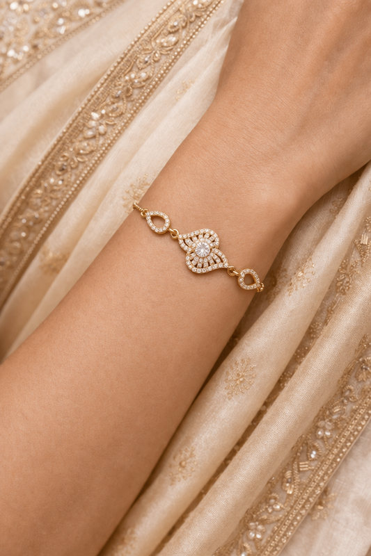 Elegant Cubic Zirconia Stones Floral Gold Adjustable Bracelet