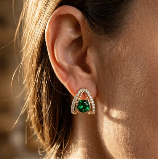 Emerald Crystal Earrings with Zircon Detailing | Earring