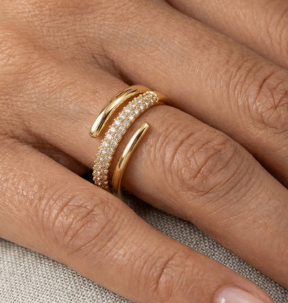 Elegant Double Band Diamond Ring in Gold Finish | Premium Quality | Adjustable Ring