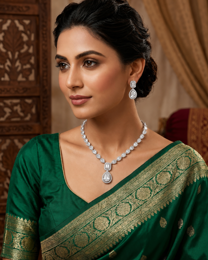 Emerald Grace American Diamond Teardrop Necklace Set | Premium Quality | American Diamond | Party wear