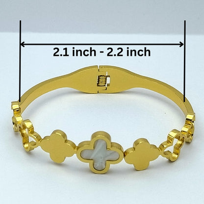 Elegant Gold Clover Bracelet with White Inlay | Stainless Steel Gold Plated | Anti-tarnish | Daily wear | TE-GPKB-2311-004