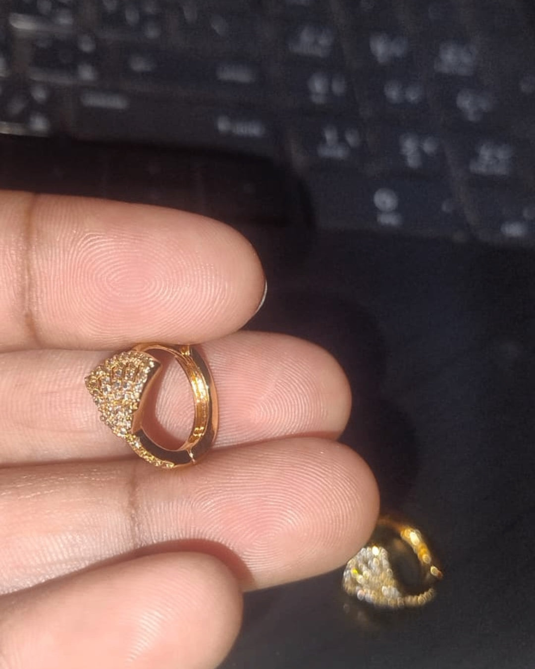 Radiant Fan Shape Diamond Studded Gold Plated Hoop Earrings