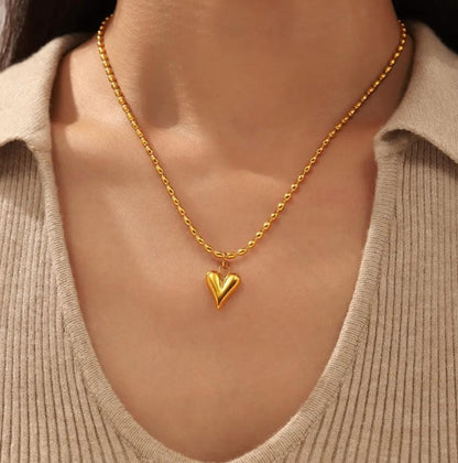 Heart Pendant Beads Necklace | Stainless Steel Gold Plated | Anti-tarnish Necklace | Daily wear | TE-GPC-0511-013
