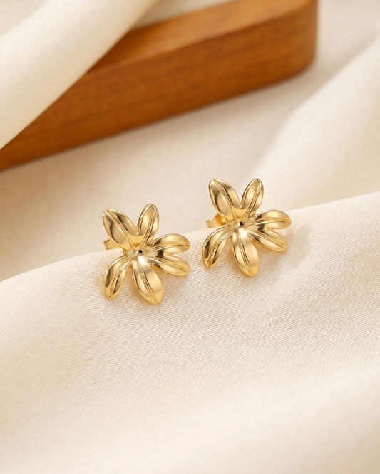 Minimalist Bloom Earrings in Glossy Gold Finish