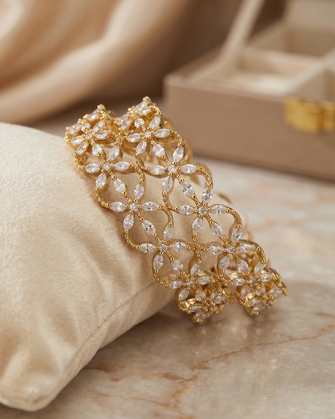Luxury Gold(Mehandi) Star Zircon Designer Bangles (Set of 2) | Premium Quality | American Diamond | Party wear