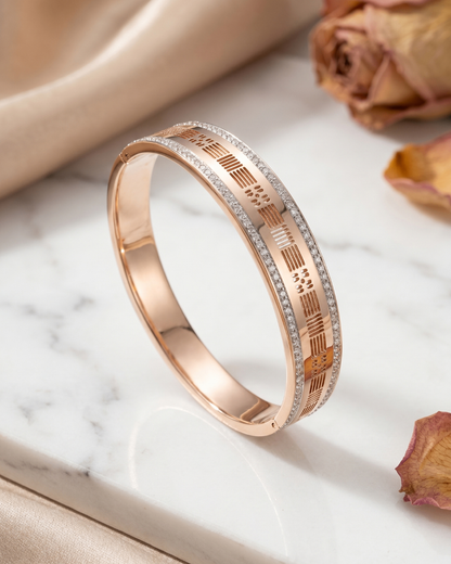 Premium Rose Gold Bracelet with Stone Border & Laser Cut Design | Stainless Steel Gold Plated | Women Anti-tarnish bracelet | Kada Bracelet