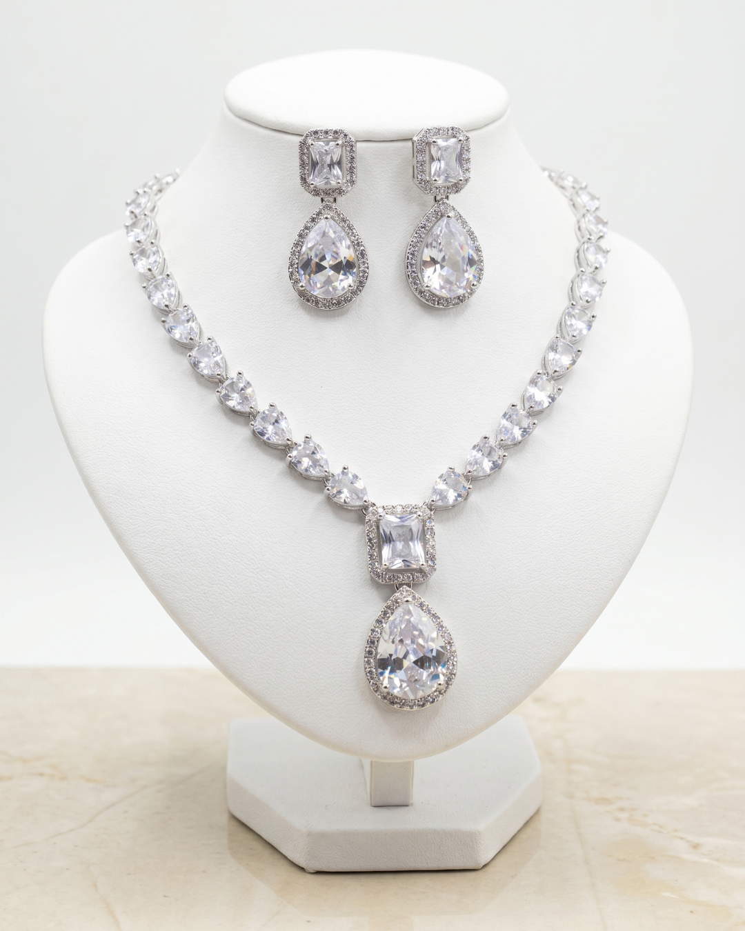 Emerald Grace American Diamond Teardrop Necklace Set | Premium Quality | American Diamond | Party wear