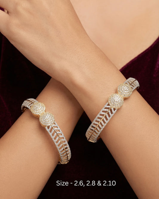 Dual Tone Gold Diamond Cut Designer Bangles (Set of 2) | Premium Quality | American Diamond | Party wear | TE-ADB-2212-002