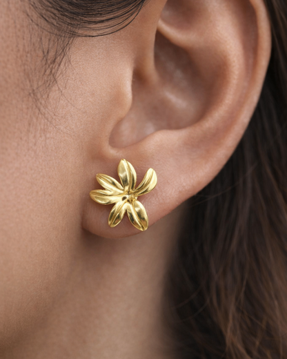 Minimalist Bloom Earrings in Glossy Gold Finish