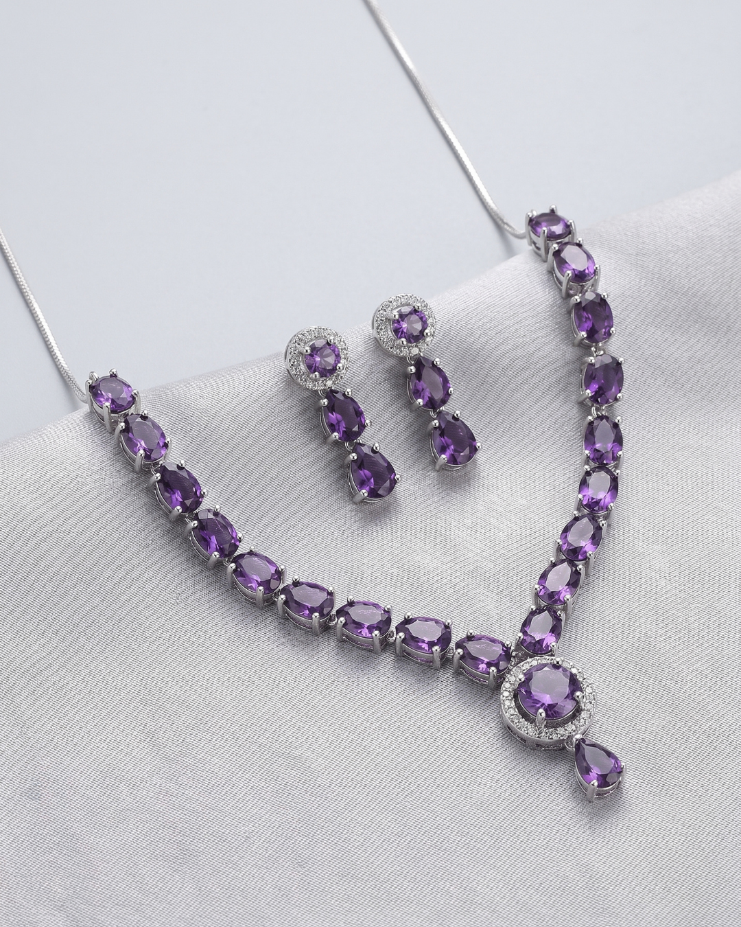 Amethyst(Purple) Glow American Diamond Necklace & Earrings Set | Premium Quality | American Diamond | Party wear