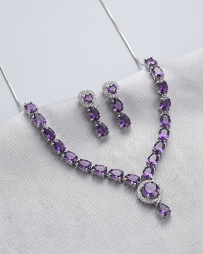Amethyst(Purple) Glow American Diamond Necklace & Earrings Set | Premium Quality | American Diamond | Party wear