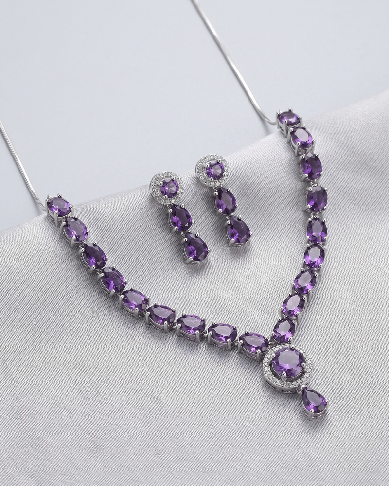 Amethyst(Purple) Glow American Diamond Necklace & Earrings Set | Premium Quality | American Diamond | Party wear