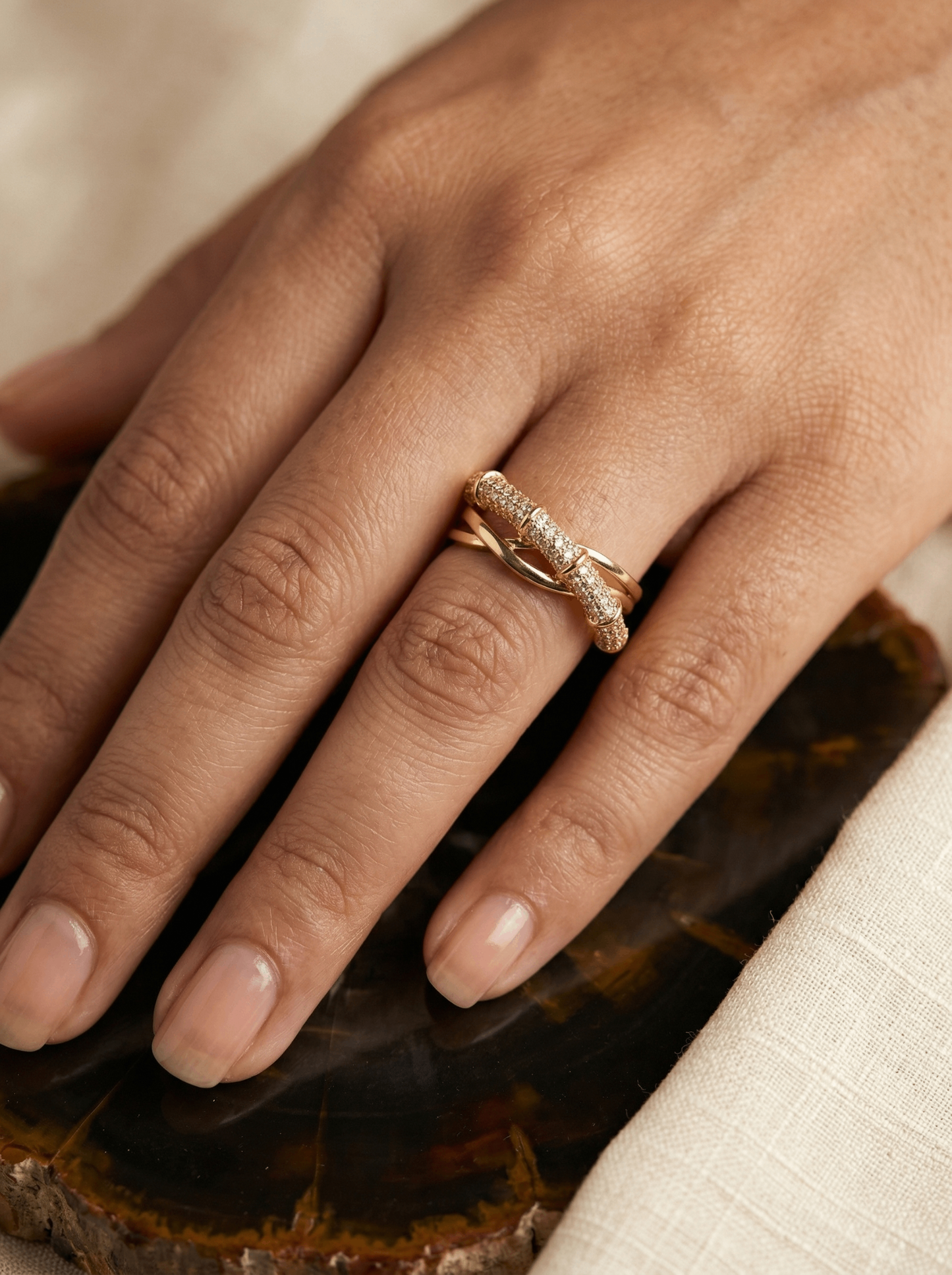 Twisted Gold finish Diamond Ring with Sparkling Accents | Premium Quality | Adjustable Ring