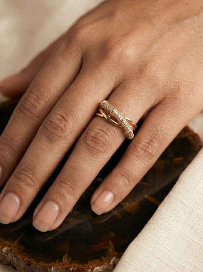 Twisted Gold finish Diamond Ring with Sparkling Accents | Premium Quality | Adjustable Ring