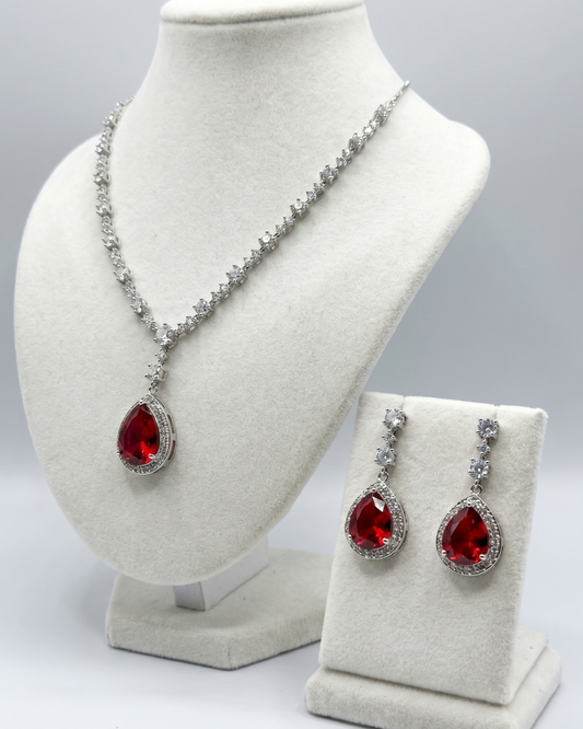 Ruby Drop AD Necklace & Earrings Set | Premium Quality | American Diamond | Party wear