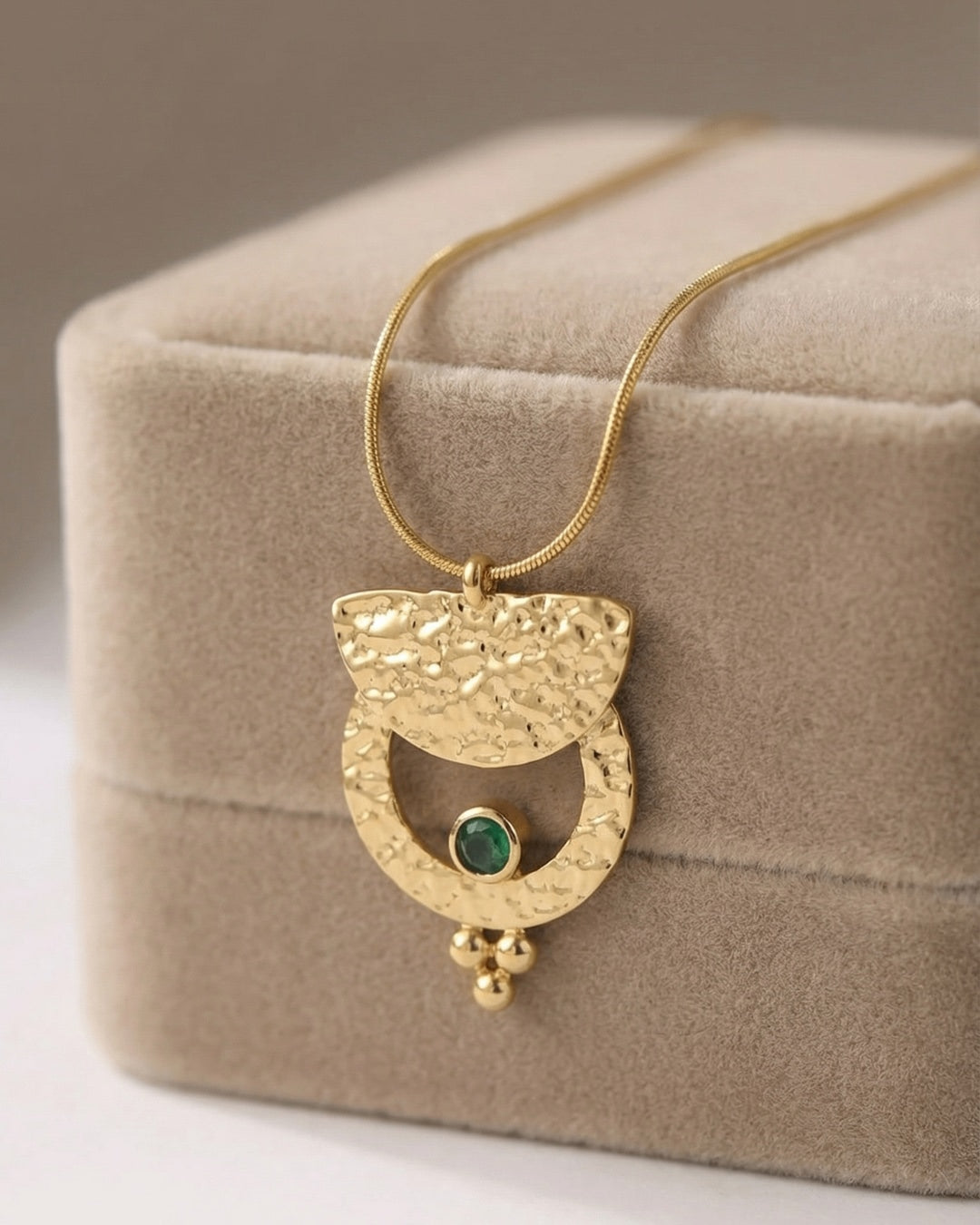 Gold Textured Crescent Pendant Necklace with zircon stone | Anti-tarnish Necklace | Daily wear | TE-GPC-0511-033