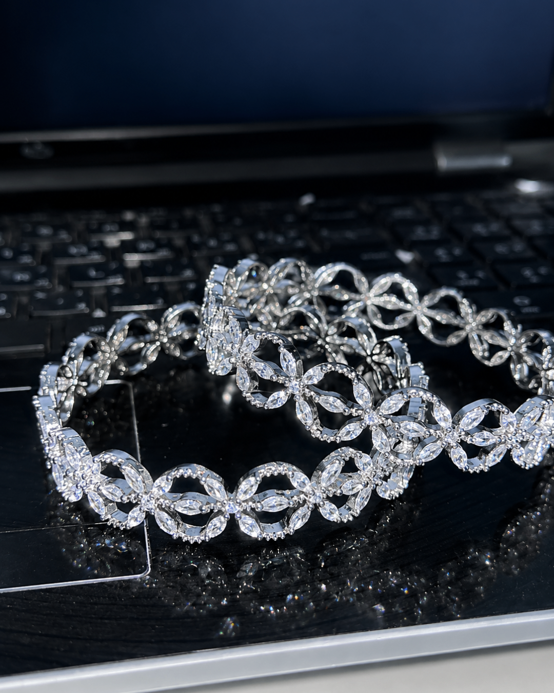 Silver Star Zircon Stone Designer Bangles (Set of 2) | Premium Quality | American Diamond | Party wear