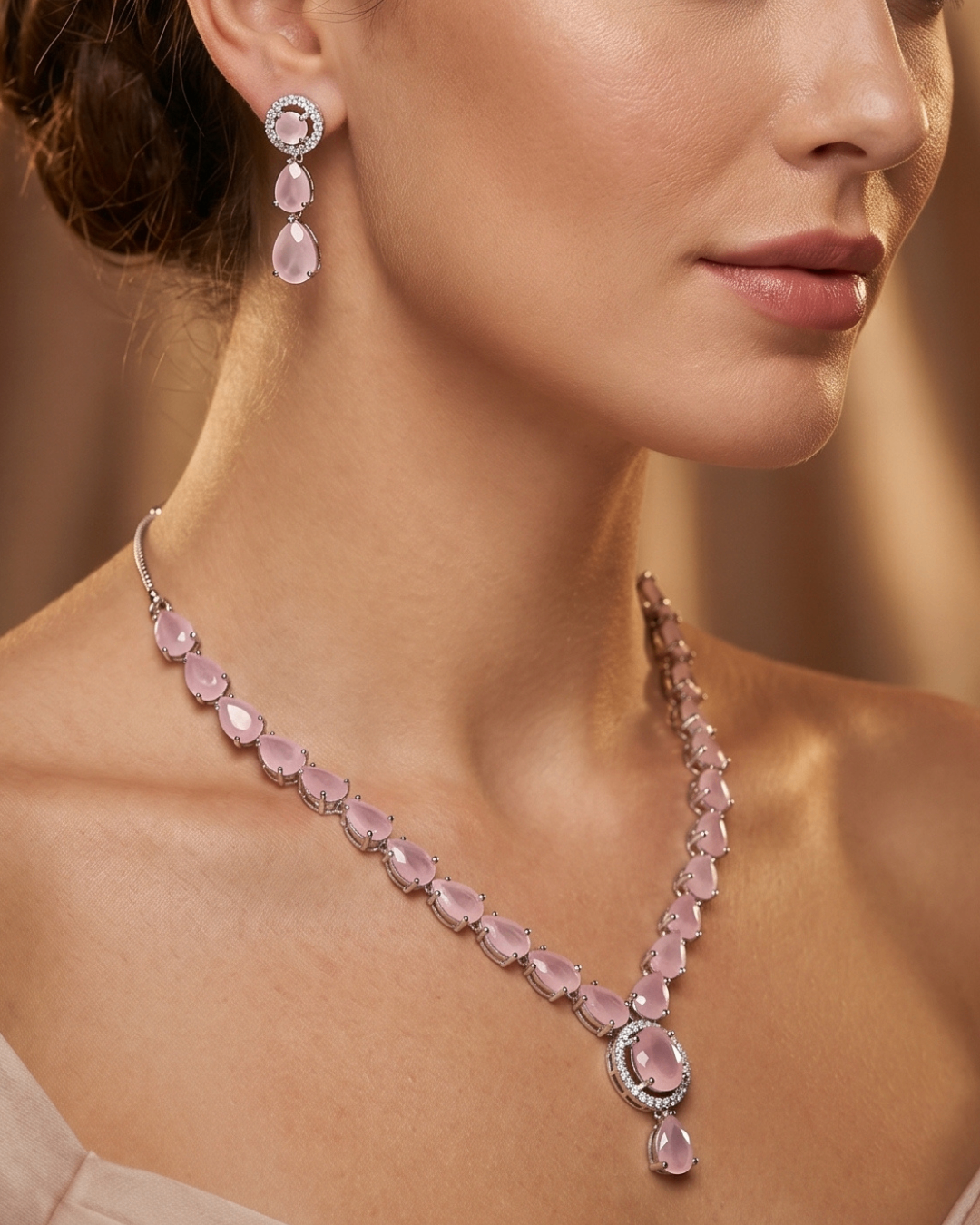 Blush Rose American Diamond Necklace & Earrings Set | Premium Quality | American Diamond | Party wear