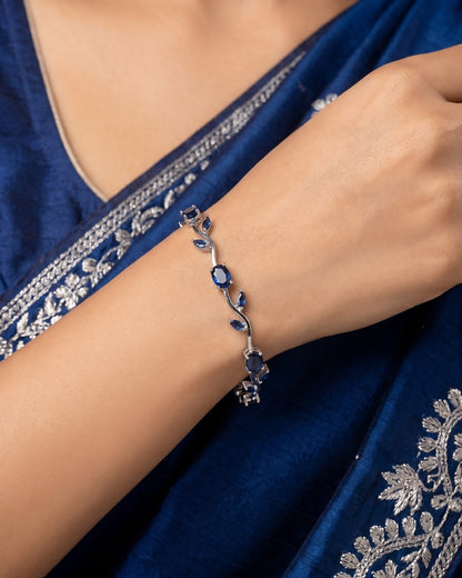 Silver Tone Blue Stone Bow Design Bracelet for Women | Premium Quality | Cubic Zirconia