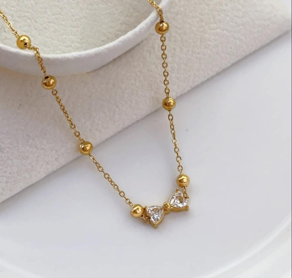 Stone Bow Necklace | Stainless Steel Gold Plated | Anti-tarnish Necklace | Daily wear | TE-GPC-0511-026