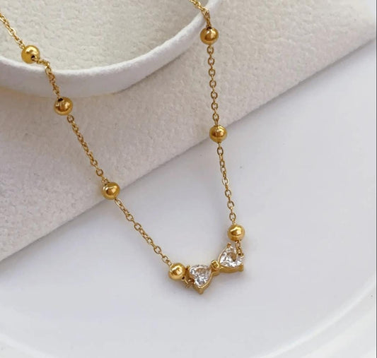 Stone Bow Necklace | Stainless Steel Gold Plated | Anti-tarnish Necklace | Daily wear | TE-GPC-0511-026