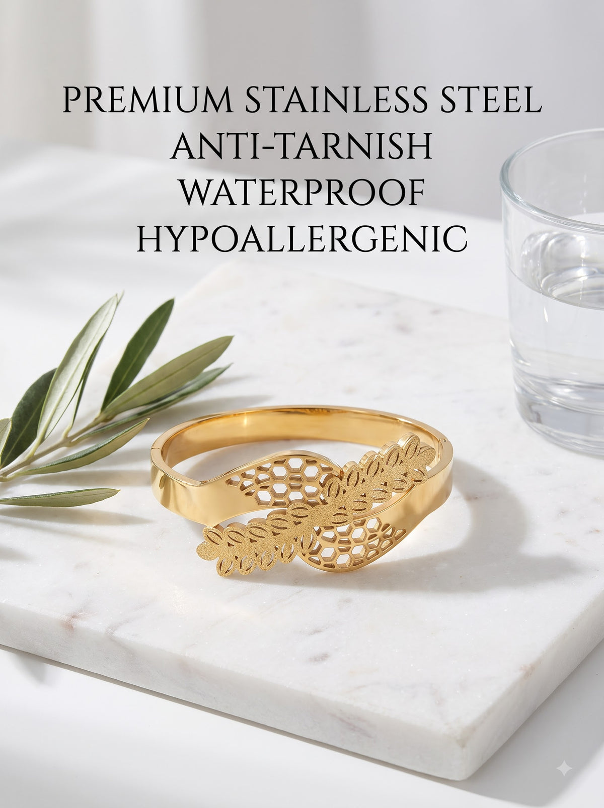 Elegant Gold-Tone Leaf Cuff Bracelet for Women | Premium Quality | Side open Bracelet