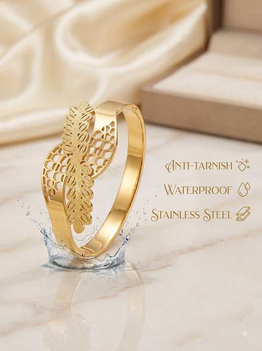 Elegant Gold-Tone Leaf Cuff Bracelet for Women | Premium Quality | Side open Bracelet