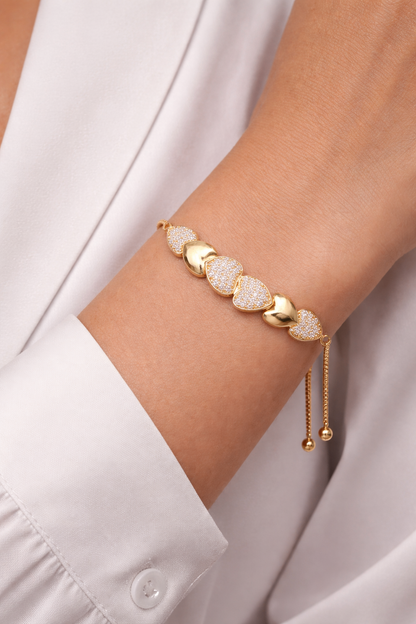 Gold Heart Cubic Zirconia Adjustable Bracelet