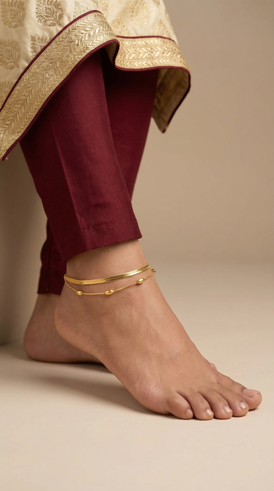 Gold Finish 2 Layer Anklet(Single Piece) | Premium Quality | Daily wear | TE-ANK-2912-003