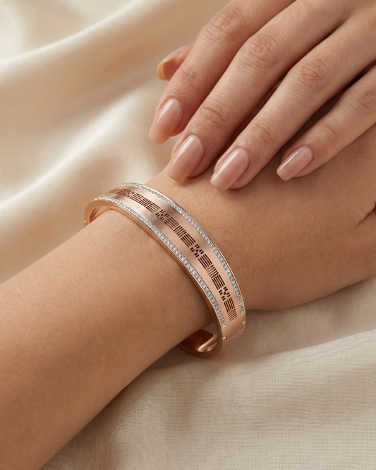 Premium Rose Gold Bracelet with Stone Border & Laser Cut Design | Stainless Steel Gold Plated | Women Anti-tarnish bracelet | Kada Bracelet