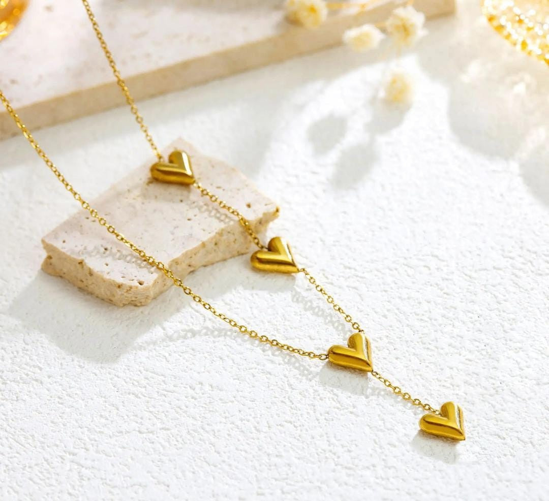 Heart Drop Necklace | Stainless Steel Gold Plated | Anti-tarnish Necklace | Daily wear | TE-GPC-0511-006