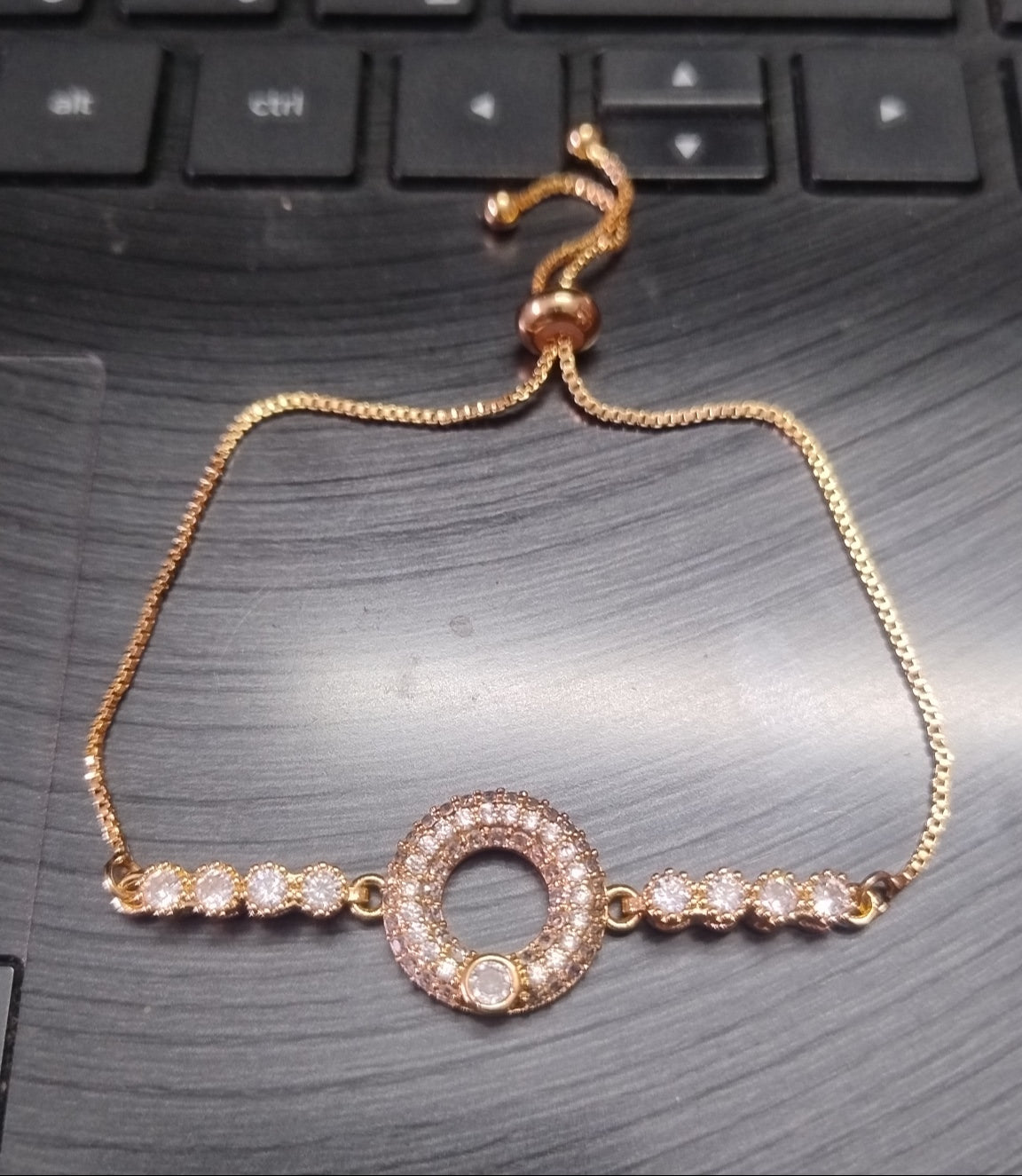 Luxury Halo White Cubic Zirconia Stone Adjustable Gold Bracelet