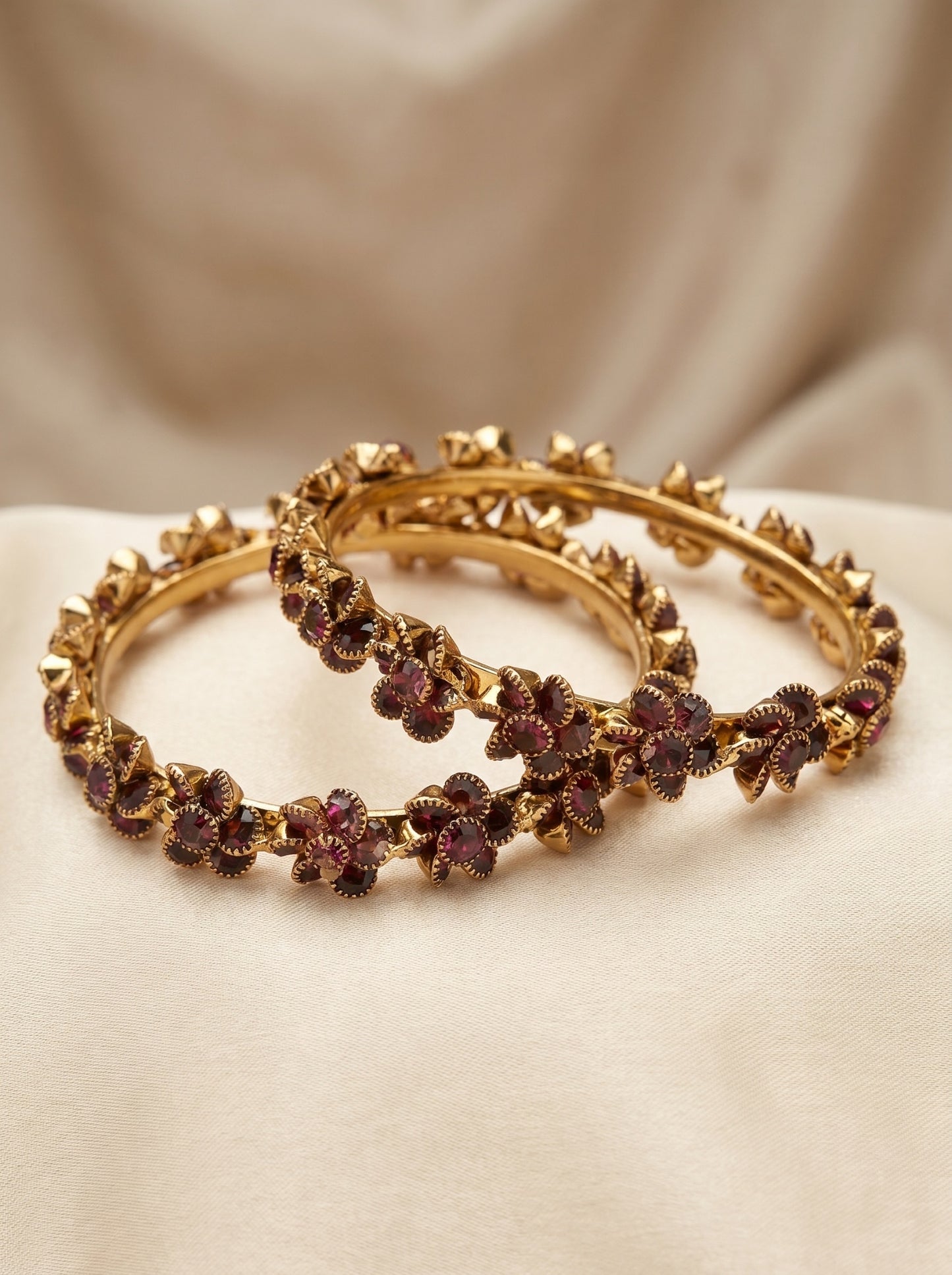 Majestic Plum Bloom Floral Bangles(Set of 2) | Premium Quality | American Diamond | Party wear