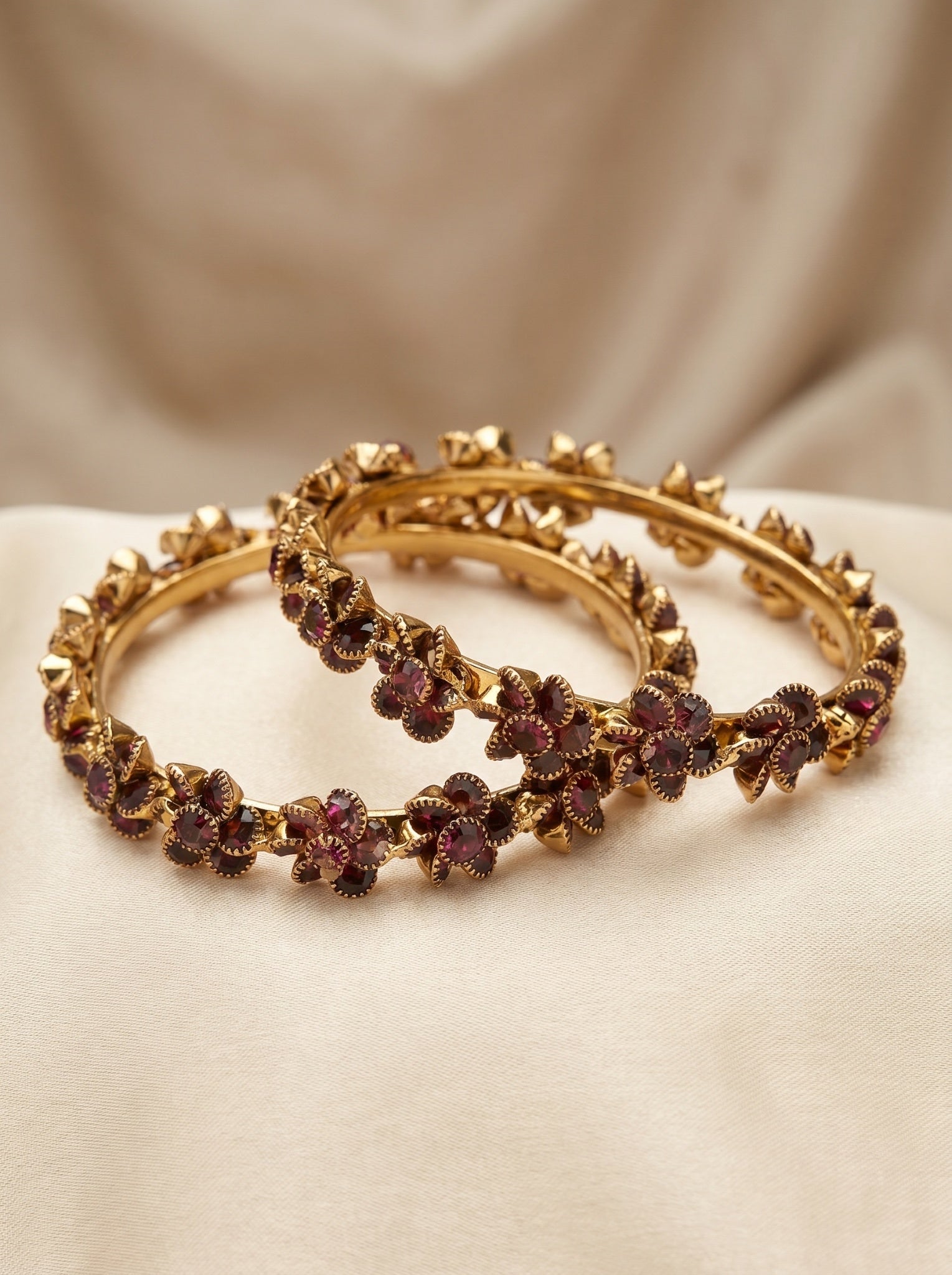 Majestic Plum Bloom Floral Bangles(Set of 2) | Premium Quality | American Diamond | Party wear