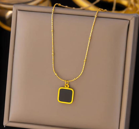 Black Square Pendant Necklace | Stainless Steel Gold Plated | Anti-tarnish Necklace | Daily wear | TE-GPC-0511-010