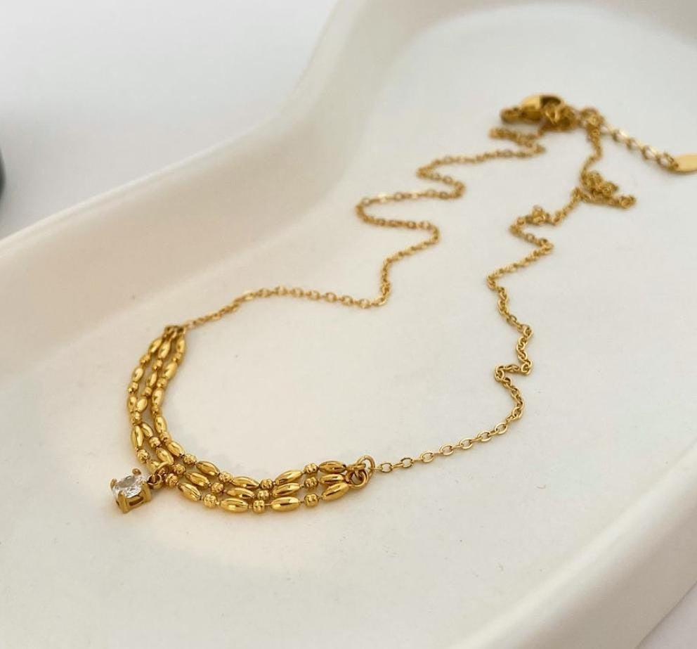 Triple Layer Necklace | Stainless Steel Gold Plated | Anti-tarnish Necklace | Daily wear | TE-GPC-0511-015