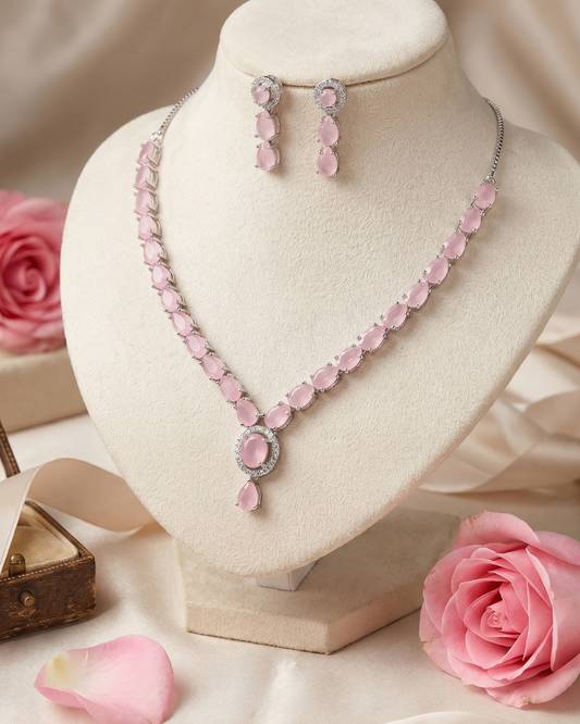 Blush Rose American Diamond Necklace & Earrings Set | Premium Quality | American Diamond | Party wear