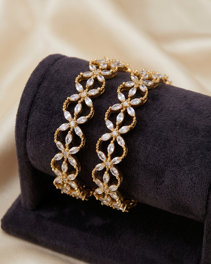 Luxury Gold(Mehandi) Star Zircon Designer Bangles (Set of 2) | Premium Quality | American Diamond | Party wear