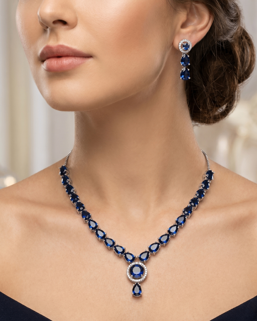 Midnight Sapphire American Diamond Necklace & Earrings Set | Premium Quality | American Diamond | Party wear