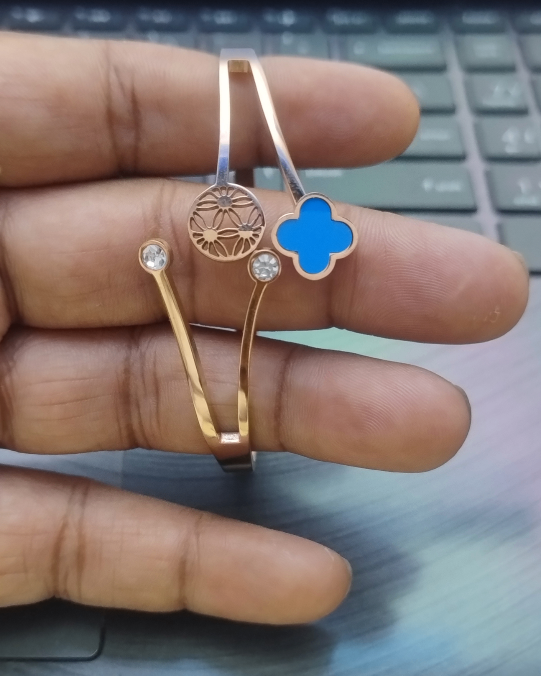 Azure Clover Charm Rose Gold Dual-Line Elegant Bracelet | Stainless Steel Rose Gold Plated