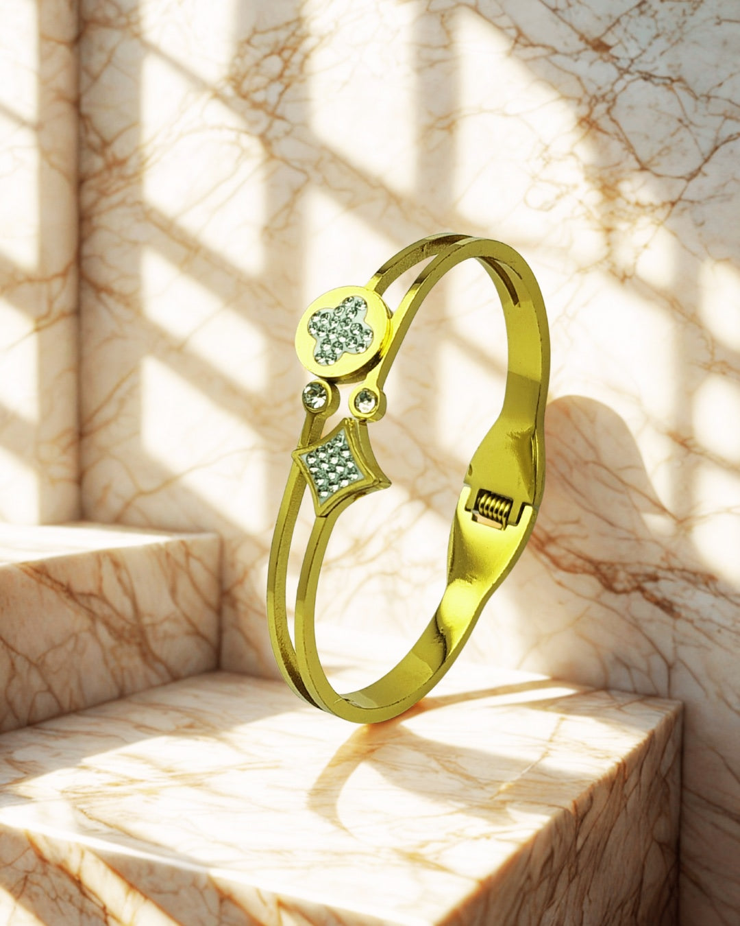 Designer Clover stone bracelet | Premium Quality | Elegant Kids Jewelry | Stainless Steel Gold Plated | Anti-tarnish | Daily wear | TE-GPKB-2311-008
