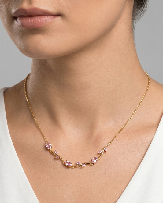 Blush Pink Tulip Necklace in Gold Finish | American Diamomd