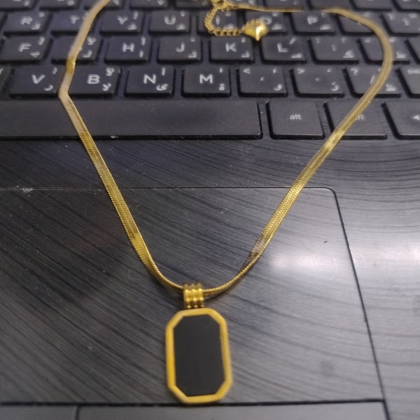 Black rectangle Snake Chain Necklace | Stainless Steel Gold Plated | Anti-tarnish Necklace | Daily wear | TE-GPC-0511-005