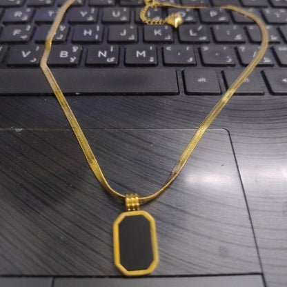 Black rectangle Snake Chain Necklace | Stainless Steel Gold Plated | Anti-tarnish Necklace | Daily wear | TE-GPC-0511-005