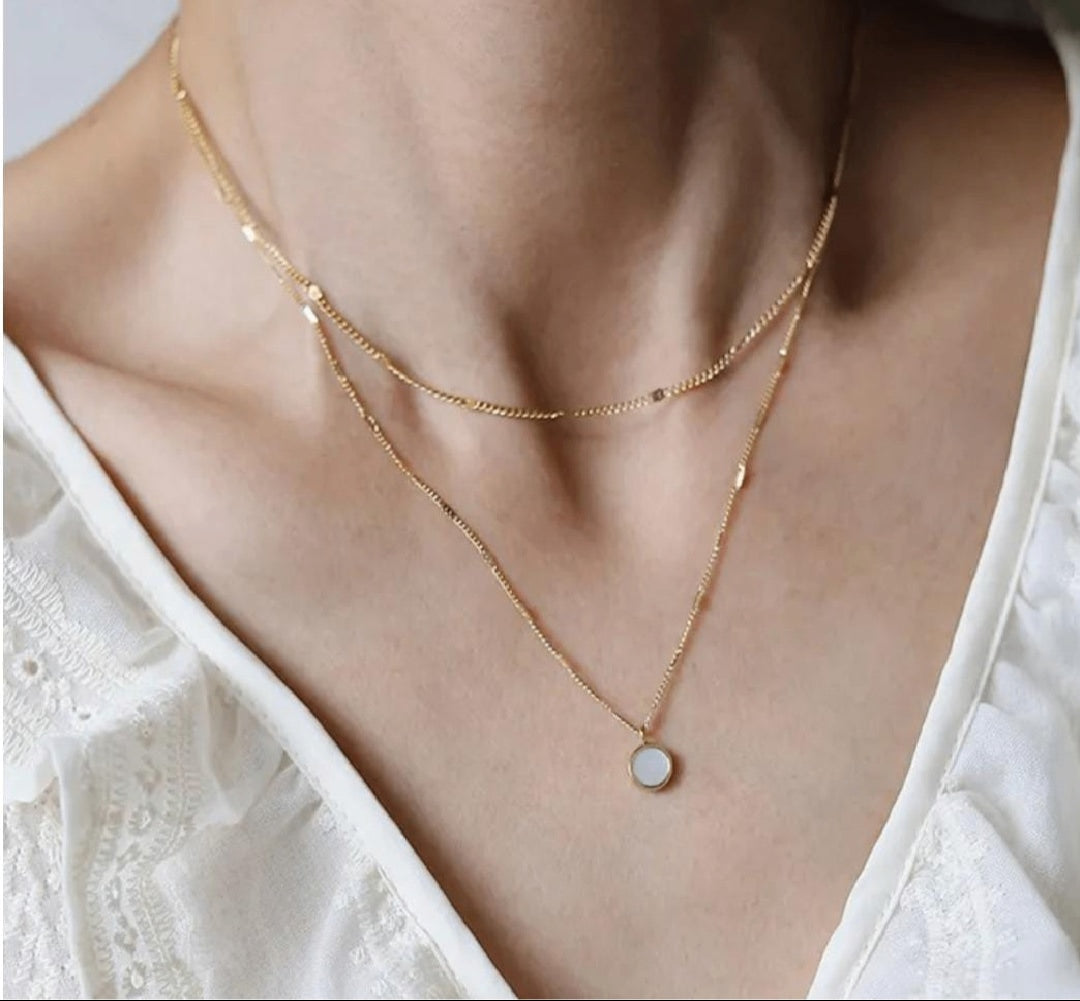 Silver Dot 2 Layer Necklace | Stainless Steel Gold Plating | Anti-Tarnish Necklace | TE/GPC/0511/002
