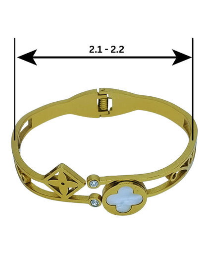 Clover White Pearl finish and Zircon Stone Bracelet | Premium Quality | Elegant Kids Jewelry | Stainless Steel Gold Plated | Anti-tarnish | Daily wear | TE-GPKB-2311-002