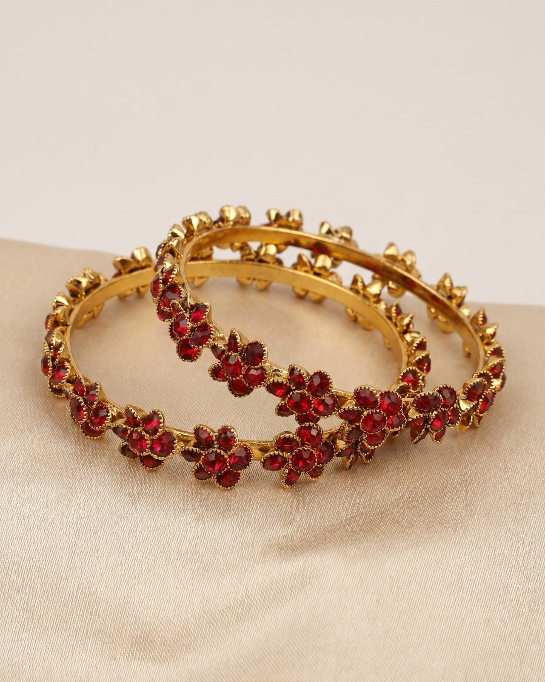 Ruby Bloom Floral Bangles (Set of 2) Premium Quality | American Diamond | Party wear