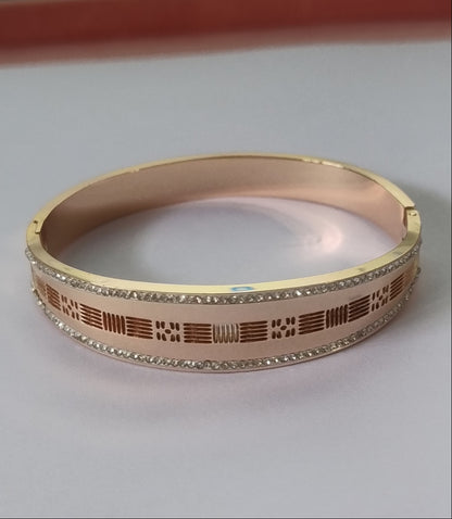 Premium Rose Gold Bracelet with Stone Border & Laser Cut Design | Stainless Steel Gold Plated | Women Anti-tarnish bracelet | Kada Bracelet