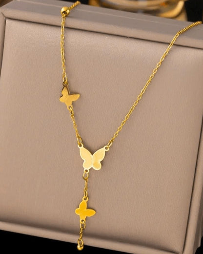 Butterfly Drop Necklace | Stainless Steel Gold Plated | Anti-tarnish Necklace | Daily wear