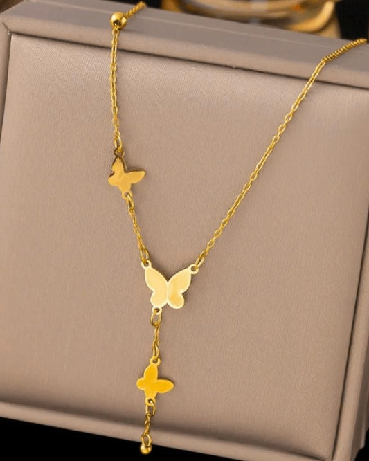 Butterfly Drop Necklace | Stainless Steel Gold Plated | Anti-tarnish Necklace | Daily wear